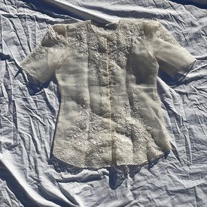 Size Medium white embroidered sheer blouse